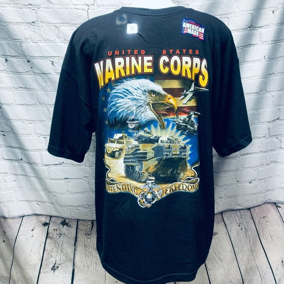 Marines USMC Black 2XL T-Shirt Scream Eagle NWT Bayside True American Made - Picture 1 of 9